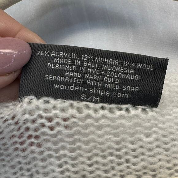 Wooden Ships White Lightning Bolt Open-Knit Sweater Mohair Wool Blend Medium - Picture 5 of 7